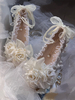 Sandali Sweet Lolita Ruffles Perle Fiori Punta quadrata Tessuto elastico Scarpe estive Lolita bianche ecru