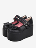 Sandali Sweet Lolita Scarpe estive Lolita con fiocco nero e punta tonda in pelle PU