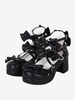 Sandali Sweet Lolita Scarpe estive Lolita con fiocco nero e punta tonda in pelle PU