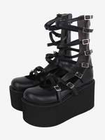 Sandali Sweet Lolita Scarpe estive Lolita con punta tonda in pelle PU con lacci neri
