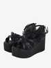 Sandali Sweet Lolita Scarpe estive Lolita nere in pizzo con punta aperta in pizzo e pelle PU