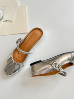 Scarpe basse senza schienale con dettaglio fibbia increspata da donna argento