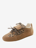 Scarpe casual da donna con punta rotonda e tomaia in micro pelle scamosciata color cachi da 06"
