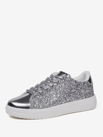 Scarpe casual da donna con punta tonda e paillettes argentate (<1")