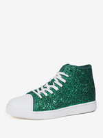 Scarpe casual da donna con punta tonda e paillettes verdi (<1")
