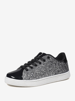 Scarpe casual da donna con punta tonda e piatte in pelle PU nera (<1")