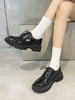 Scarpe causali Oxford da donna con punta tonda nera e tacco grosso
