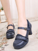 Scarpe classiche Lolita Ruffle Chunky Heel Deep Blue Lolita Shoes