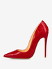 Scarpe col tacco alto da donna rosse con punta a punta e motivo in pietra slip on