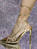 Scarpe col tacco alto dorate da donna taglie forti con punta a punta tacco a spillo lacci