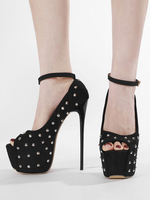 Scarpe col tacco alto sexy da donna con plateau e punta aperta in pelle scamosciata con borchie alte fino al cielo