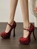 Scarpe col tacco alto sexy da donna stiletto in pelle scamosciata Mary Jane sexy