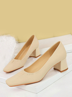 Scarpe col tacco medio-basso da donna punta quadrata slip-on tacco spesso casual per tutti i giorni nere