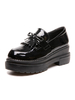 Scarpe con plateau da donna Mocassini neri in pelle verniciata con tacco grosso