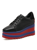 Scarpe con plateau nere da donna Scarpe da ginnastica con zeppa con lacci e punta quadrata
