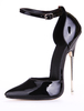 Scarpe con tacchi alti sexy nere in di vernicie con tacco da 16cm con bottoni in pelle