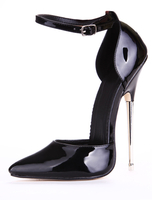 Scarpe con tacchi alti sexy nere in di vernicie con tacco da 16cm con bottoni in pelle