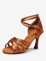 Scarpe da ballo latino caffè marrone punta aperta tacco a spillo scarpe da ballo in raso da ballo latino
