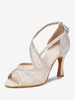 Scarpe da ballo latino in pelle PU con punta rotonda color albicocca chiaro e strass