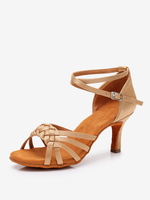 Scarpe da ballo latino in raso con punta tonda color albicocca chiaro