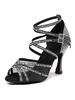 Scarpe da ballo latino Peep Toe Tacco a calice Strass Ballroom Nero Scarpe da ballo