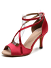 Scarpe da Ballo Latino Sandali Stringati per Salsa Scarpe da Danza a Punta Aperta per Donne Ragazze Scarpe Tacco Alto in Satin Rosso con cinturini