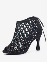 Scarpe da ballo latino Scarpe da ballo con tomaia in micro pelle scamosciata argento punta tonda strass