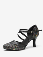 Scarpe da ballo latino Scarpe da ballo da sala con paillettes nere a punta tonda