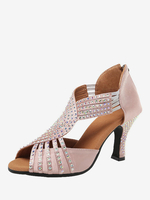 Scarpe da ballo latino Scarpe da ballo da sala con punta tonda rosa e strass