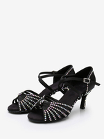 Scarpe da ballo latino Scarpe da ballo in poliestere nero con punta tonda e strass