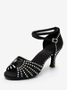 Scarpe da ballo latino Scarpe da ballo in poliestere nero con punta tonda e strass