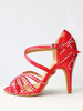 Scarpe da ballo latino Scarpe da ballo in seta e raso rosse con punta tonda e strass