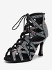 Scarpe da ballo latino Seta e raso Blu Peep Toe Strass Scarpe da ballo nere
