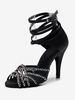Scarpe da ballo latino su misura da donna Scarpe da ballo da sala nere con strass punta aperta nere