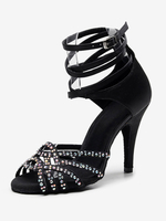 Scarpe da ballo latino su misura da donna Scarpe da ballo da sala nere con strass punta aperta nere