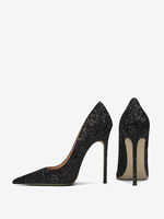 Scarpe da festa con tacco alto Scarpe da ballo con paillettes nere a punta