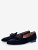Scarpe da festa da uomo Mocassini slip on in velluto con punta tonda e fiocco Scarpe da ballo blu intenso