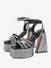 Scarpe da festa nere Sandali con tacco alto con plateau e tacco largo con strass