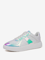 Scarpe da ginnastica da donna con punta tonda in pelle PU bianca (<1") Scarpe casual