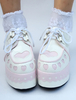 Scarpe da Lolita bianche con punta rotonda zeppa cinturini cuore 7cm 