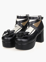 Scarpe da Lolita nere rotonde con tacchi alti (7.62-10.15cm) 