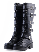 Scarpe da Lolita nero in con fibbie e tacco spesso al ginocchio 
