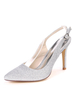 Scarpe da sera con glitter da donna Scarpe da sera con tacco alto con cinturino Punta a punta argento