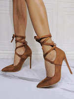Scarpe da sera con tacco alto Scarpe da sera stringate con tacco a spillo e punta a punta marrone caffè