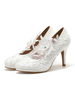 Scarpe da sposa bianche PU in pelle punta rotonda perle slip on tacchi a spillo tacchi da sposa