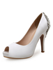 Scarpe da sposa bianche Raso Peep Toe Strass Tacco alto Scarpe da sera Scarpe da donna