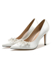 Scarpe da sposa bianche Scarpe da sposa con tacco a spillo e punta a punta con perle di raso