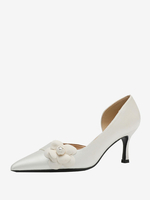 Scarpe da sposa bianche Scarpe da sposa con tacco medio in raso con fiori a punta
