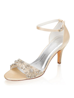 Scarpe da sposa champagne Raso Open Toe Strass Tacco a spillo Cinturino alla caviglia Tacchi
