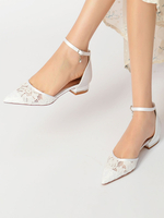 Scarpe da sposa Cinturino alla caviglia in pizzo a punta con strass in raso